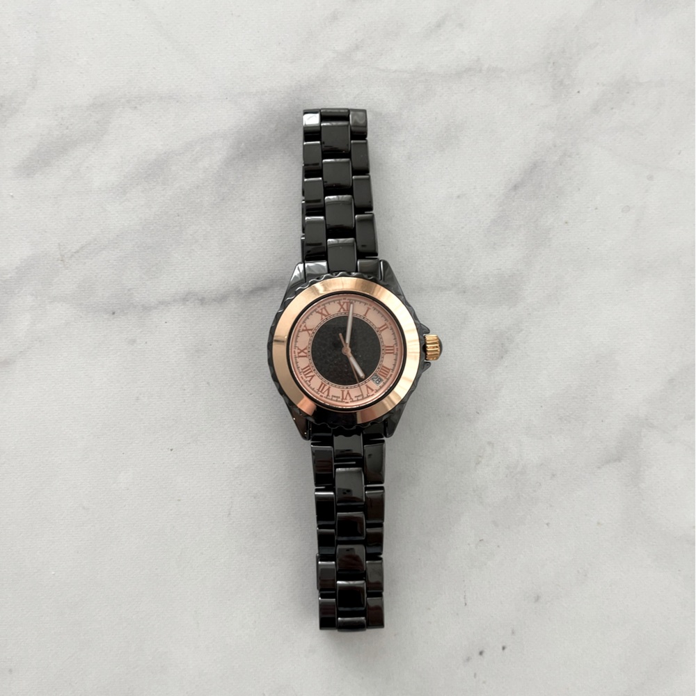 Vicence Watch Black Ceramic 14k gold bezel spinel j12
